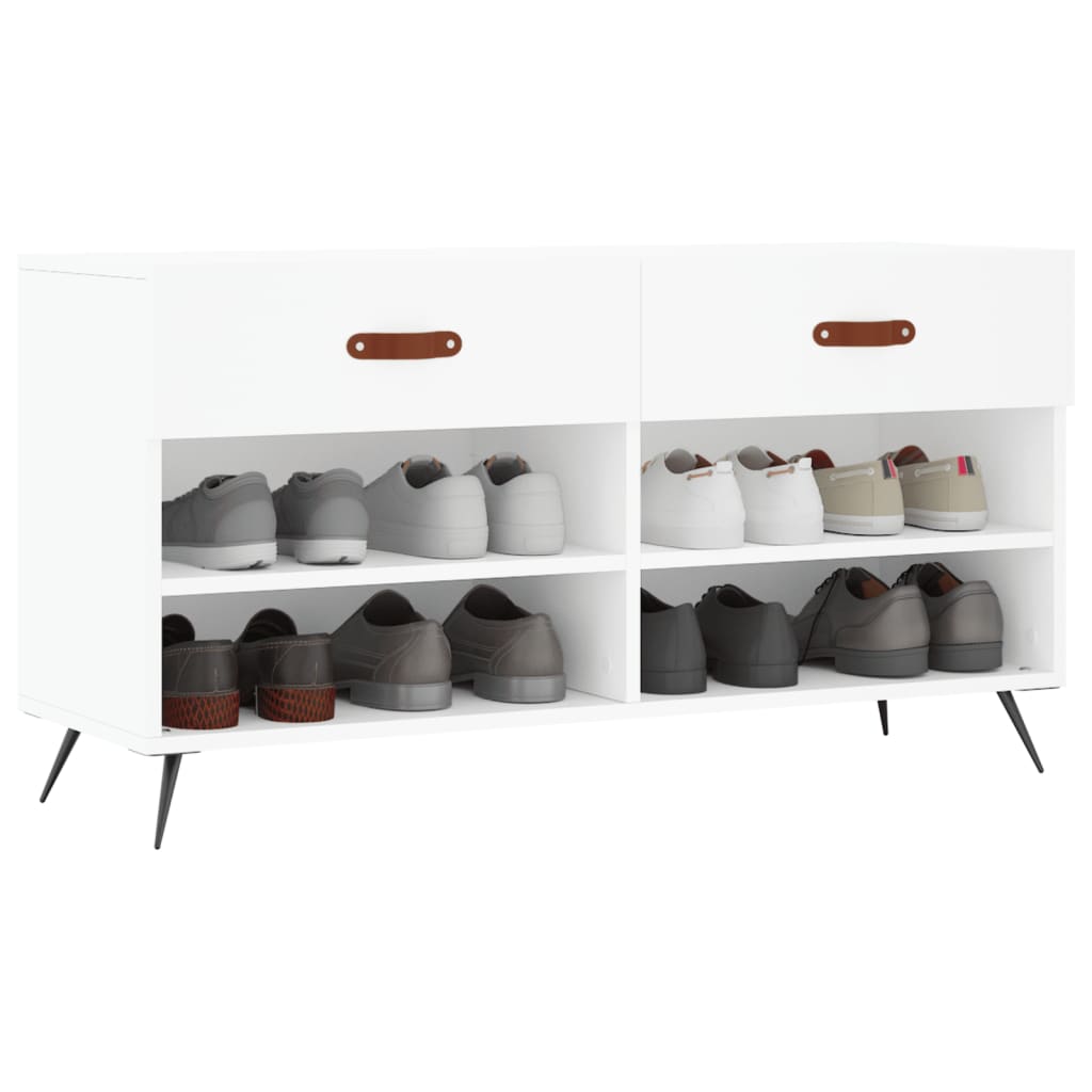 vidaXL Bancă de pantofi, alb, 102x35x55 cm, lemn prelucrat vidaXL Bancă de pantofi, alb, 102x35x55 cm, lemn prelucrat