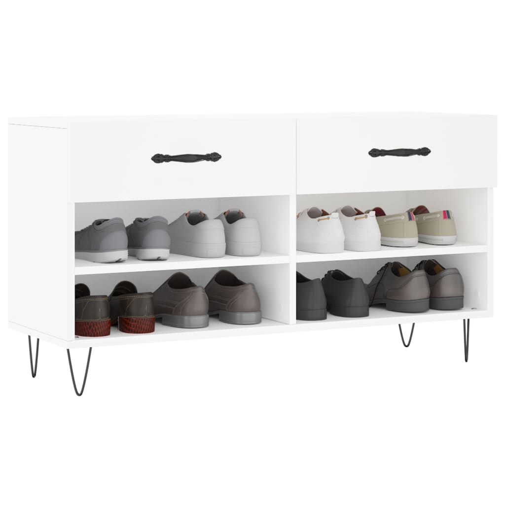vidaXL Bancă de pantofi, alb, 102x35x55 cm, lemn prelucrat vidaXL Bancă de pantofi, alb, 102x35x55 cm, lemn prelucrat