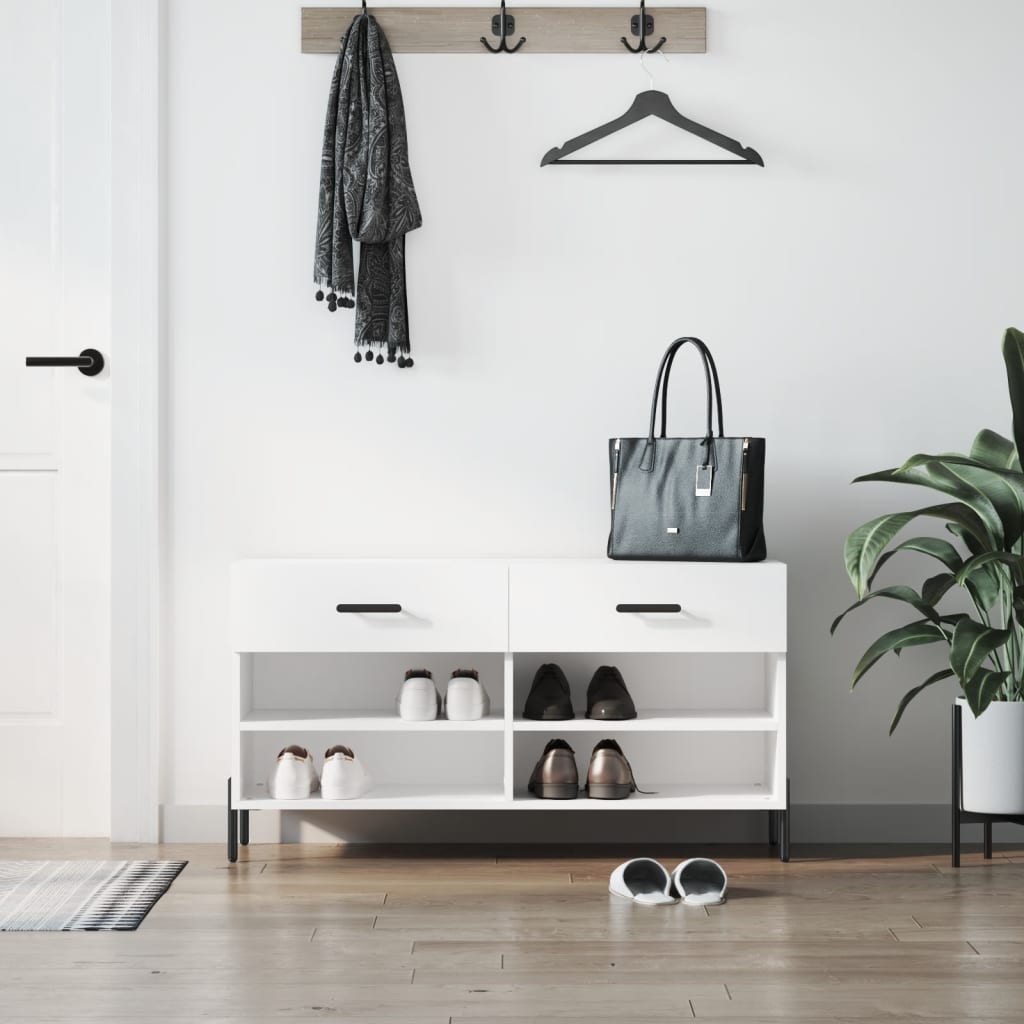 vidaXL Bancă de pantofi, alb, 102x35x55 cm, lemn prelucrat vidaXL Bancă de pantofi, alb, 102x35x55 cm, lemn prelucrat