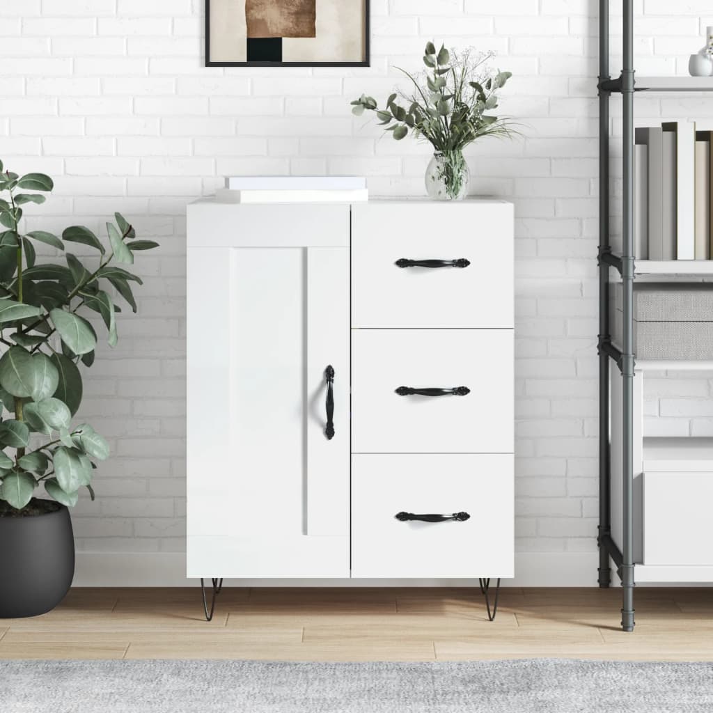 vidaXL Servantă, alb extralucios, 69,5x34x90 cm, lemn compozit vidaXL Servantă, alb extralucios, 69,5x34x90 cm, lemn compozit