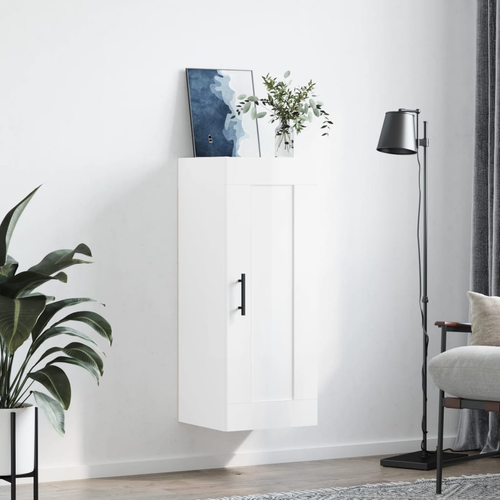 vidaXL Dulap de perete, alb extralucios, 34,5x34x90 cm, lemn prelucrat