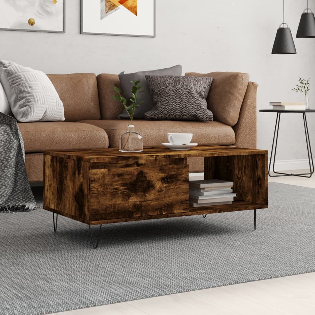 vidaXL Măsuță de cafea, stejar fumuriu, 90x50x36,5 cm, lemn prelucrat vidaXL Măsuță de cafea, stejar fumuriu, 90x50x36,5 cm, lemn prelucrat