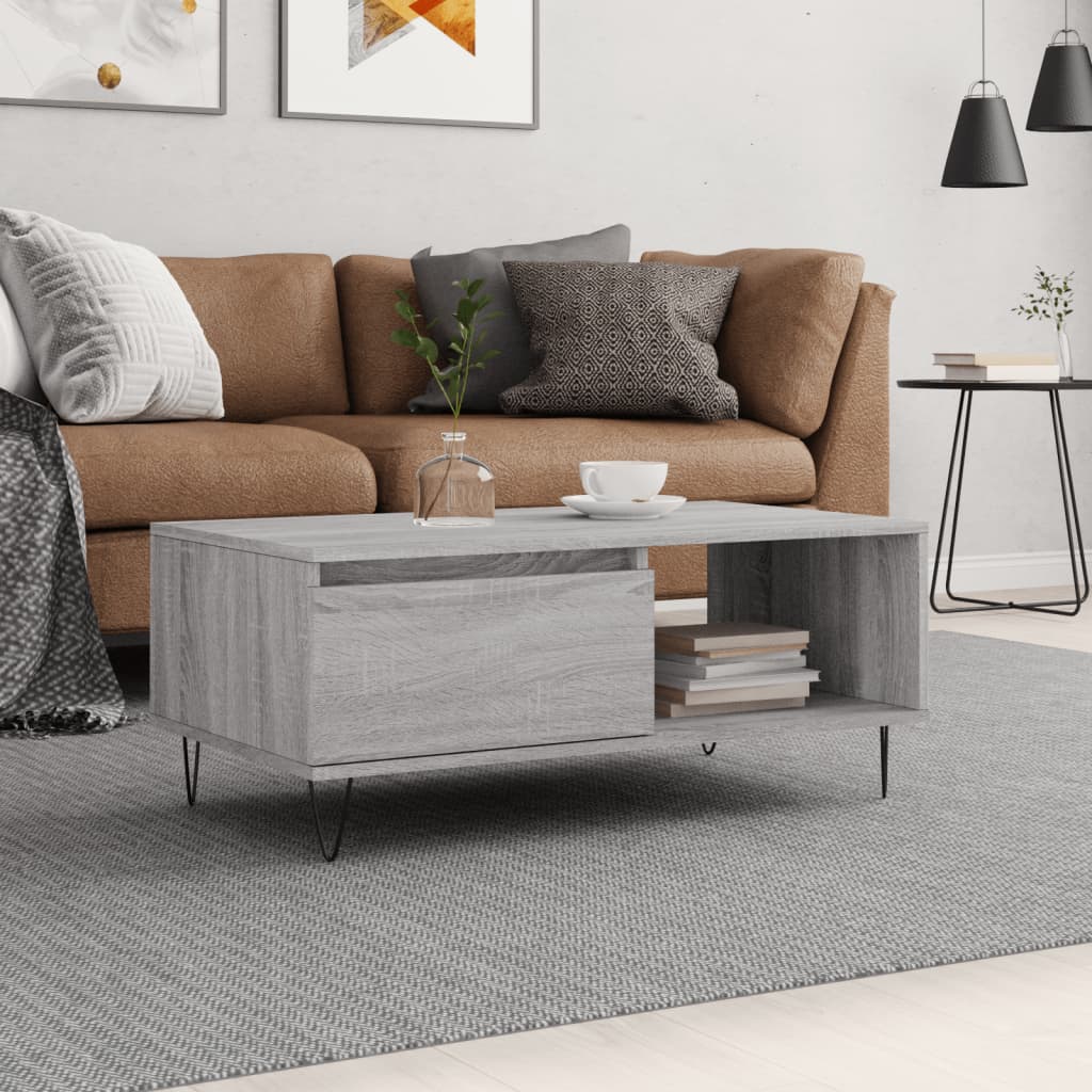 vidaXL Măsuță de cafea, gri sonoma, 90x50x36,5 cm, lemn prelucrat vidaXL Măsuță de cafea, gri sonoma, 90x50x36,5 cm, lemn prelucrat