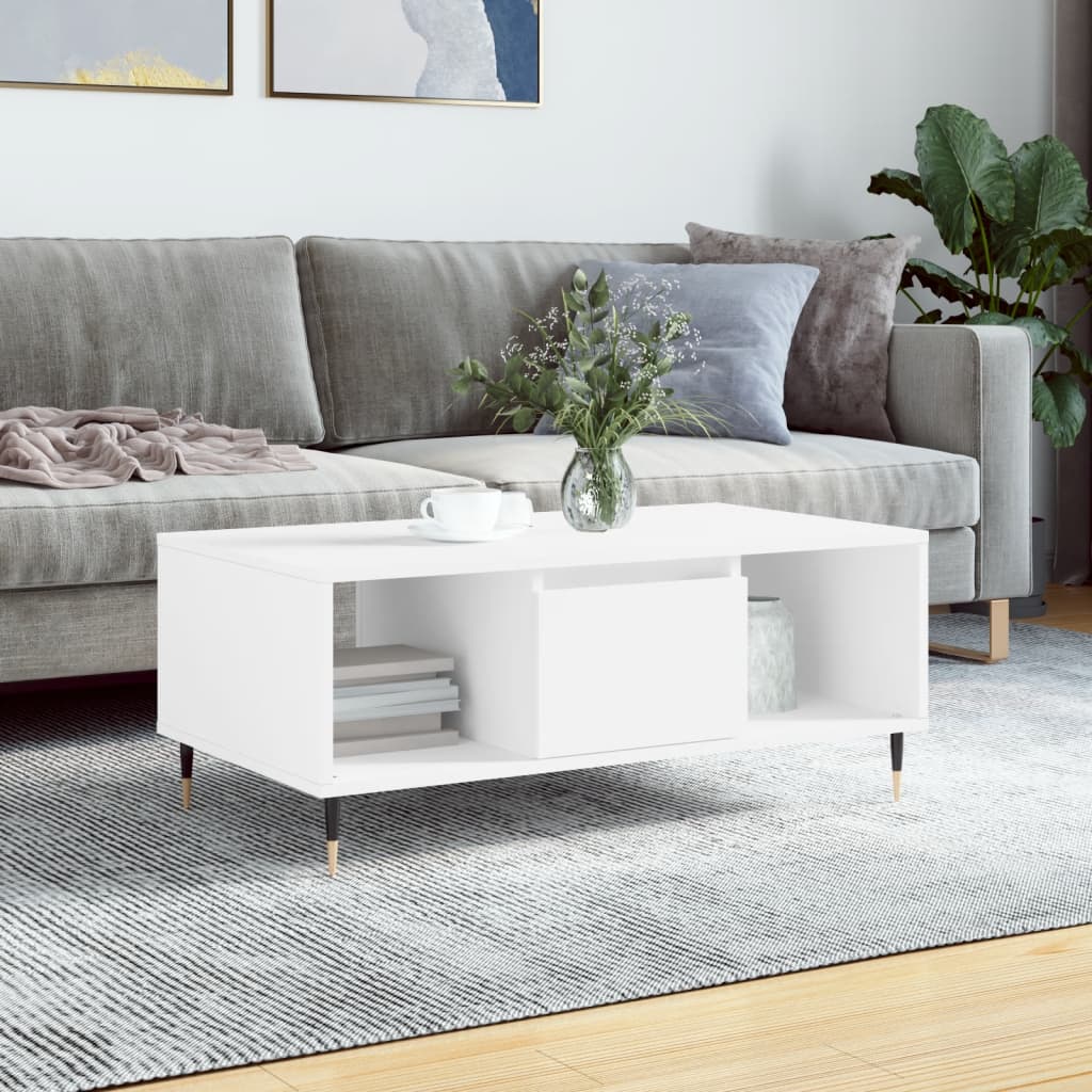 vidaXL Măsuță de cafea, alb, 90x50x36,5 cm, lemn prelucrat vidaXL Măsuță de cafea, alb, 90x50x36,5 cm, lemn prelucrat