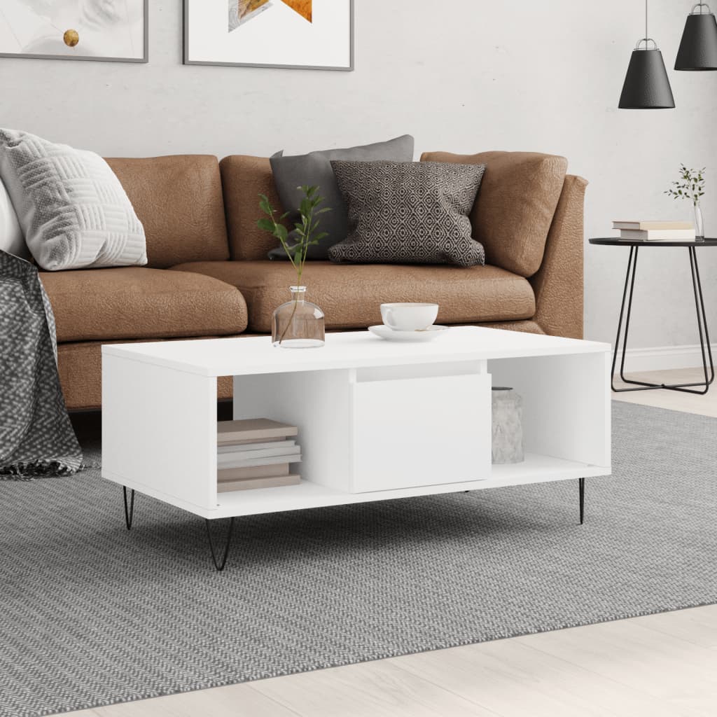 vidaXL Măsuță de cafea, alb, 90x50x36,5 cm, lemn prelucrat vidaXL Măsuță de cafea, alb, 90x50x36,5 cm, lemn prelucrat
