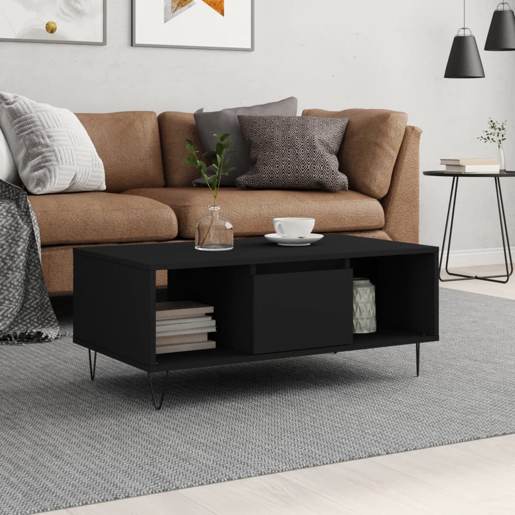 vidaXL Măsuță de cafea, negru, 90x50x36,5 cm, lemn compozit