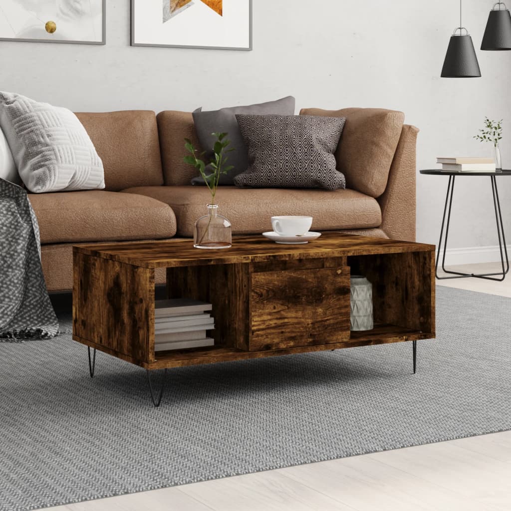 vidaXL Măsuță de cafea, stejar fumuriu, 90x50x36,5 cm, lemn prelucrat vidaXL Măsuță de cafea, stejar fumuriu, 90x50x36,5 cm, lemn prelucrat