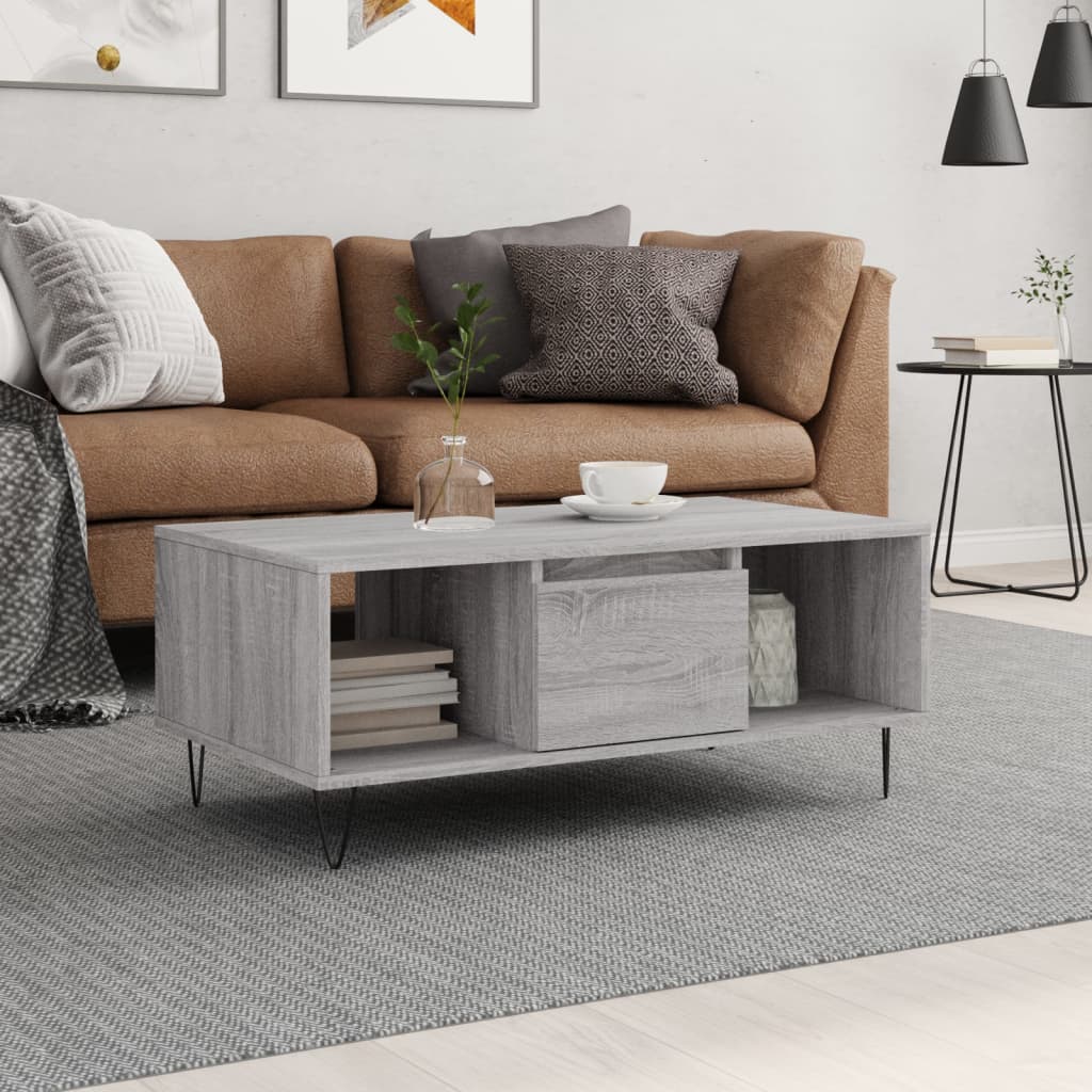 vidaXL Măsuță de cafea, gri sonoma, 90x50x36,5 cm, lemn prelucrat vidaXL Măsuță de cafea, gri sonoma, 90x50x36,5 cm, lemn prelucrat