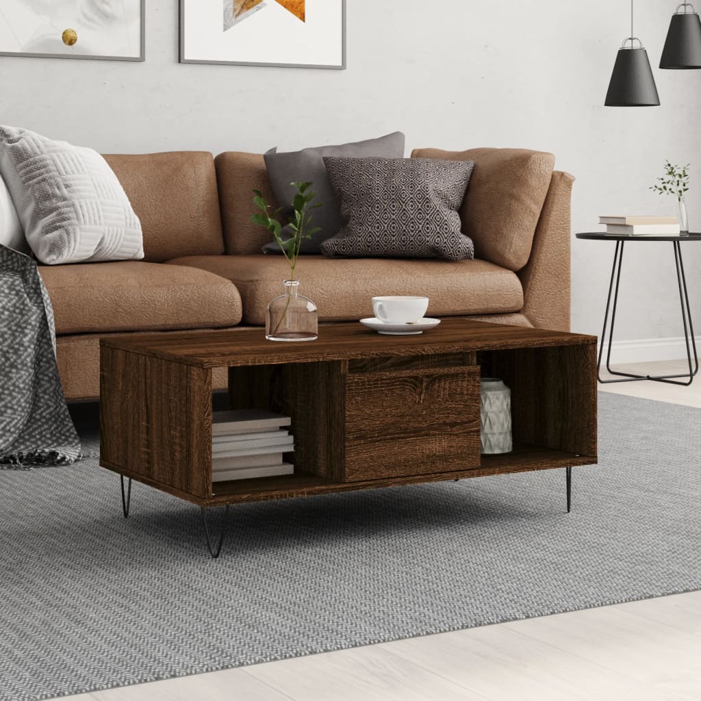 vidaXL Măsuță de cafea, stejar maro, 90x50x36,5 cm, lemn prelucrat vidaXL Măsuță de cafea, stejar maro, 90x50x36,5 cm, lemn prelucrat