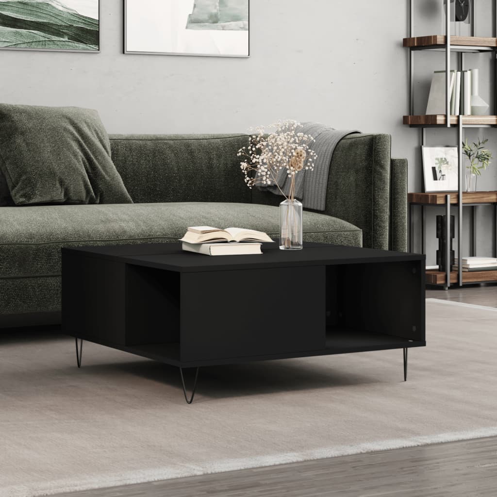 vidaXL Măsuță de cafea, negru, 80x80x36,5 cm, lemn prelucrat vidaXL Măsuță de cafea, negru, 80x80x36,5 cm, lemn prelucrat