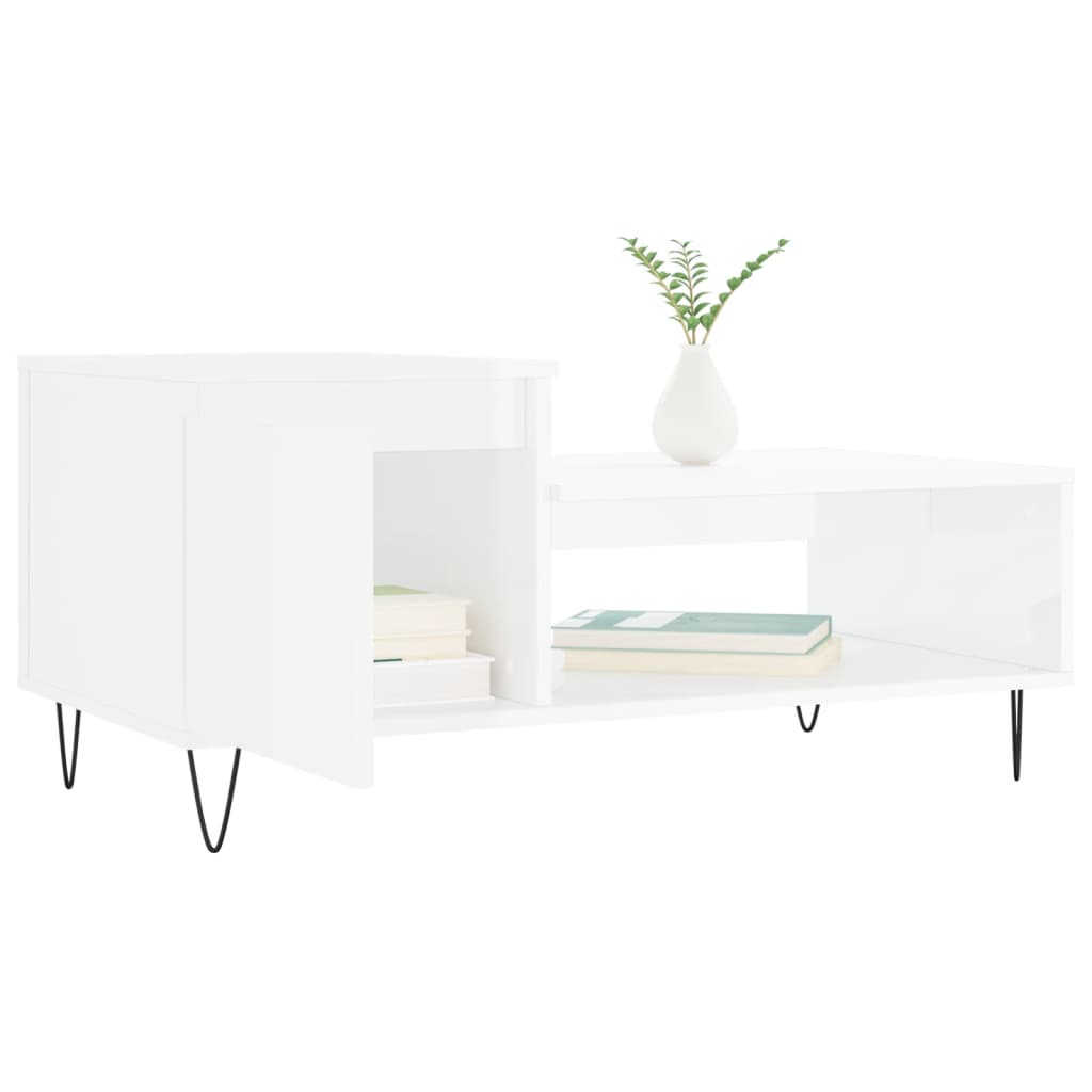 vidaXL Măsuță de cafea, alb extralucios, 100x50x45 cm, lemn compozit vidaXL Măsuță de cafea, alb extralucios, 100x50x45 cm, lemn compozit