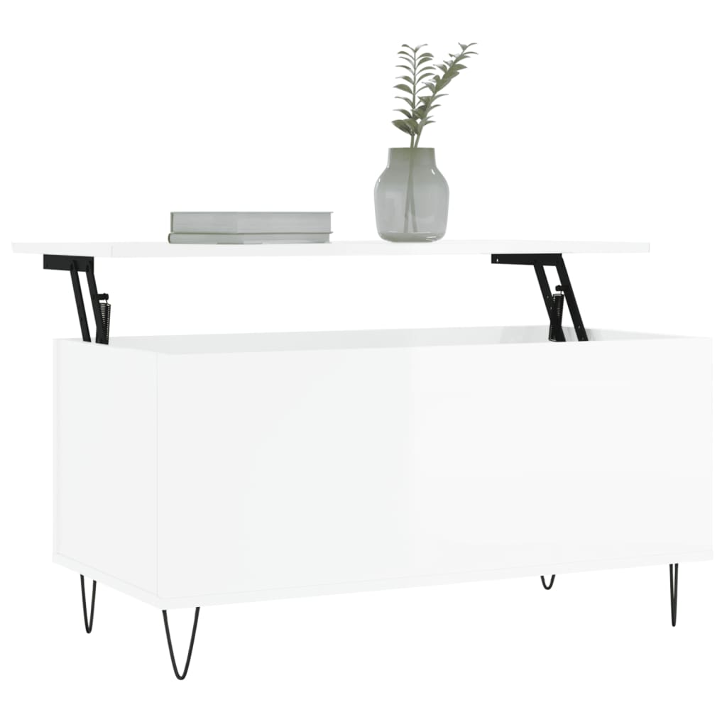 vidaXL Măsuță de cafea, alb extralucios, 90x44,5x45 cm, lemn compozit