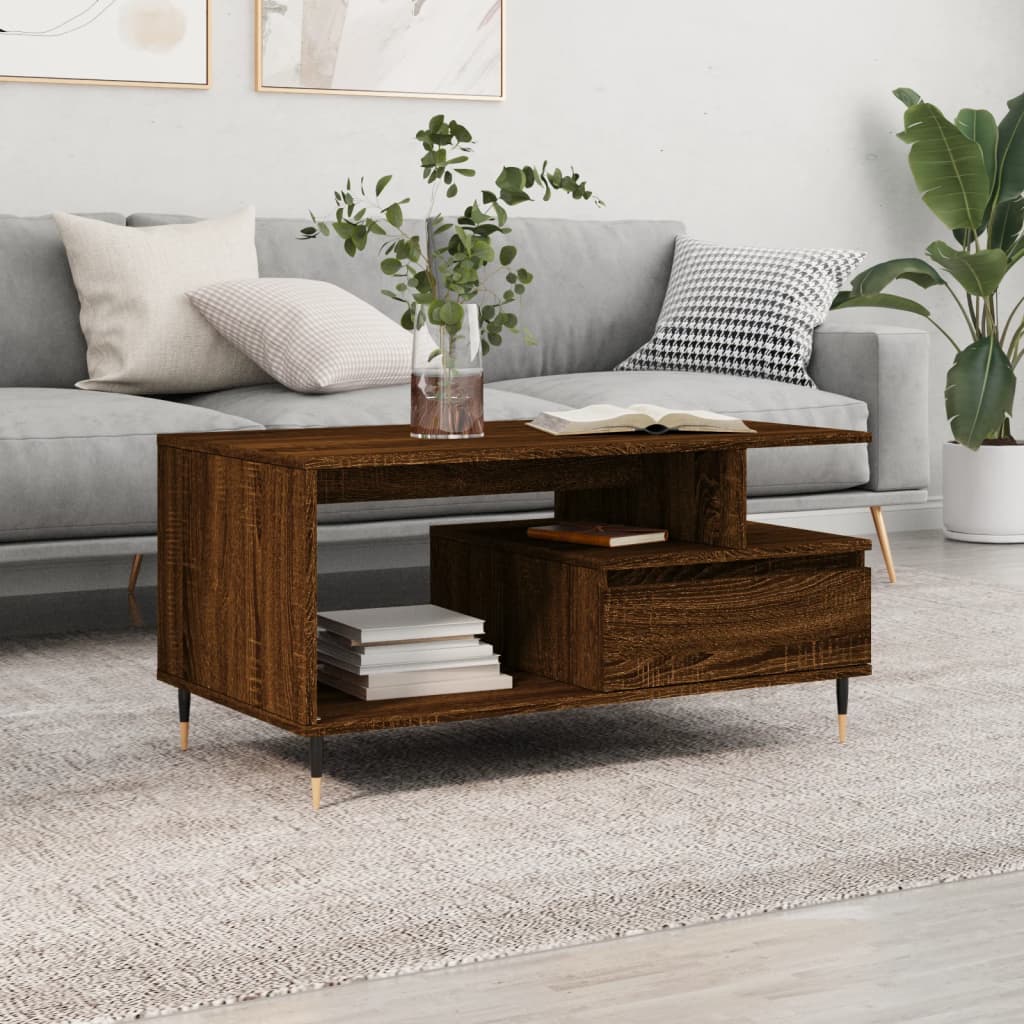 vidaXL Măsuță de cafea, stejar maro, 90x49x45 cm, lemn prelucrat vidaXL Măsuță de cafea, stejar maro, 90x49x45 cm, lemn prelucrat