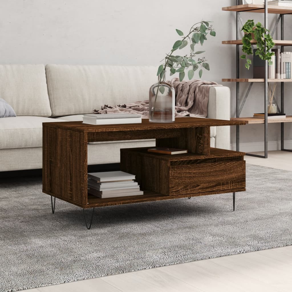 vidaXL Măsuță de cafea, stejar maro, 90x49x45 cm, lemn prelucrat vidaXL Măsuță de cafea, stejar maro, 90x49x45 cm, lemn prelucrat