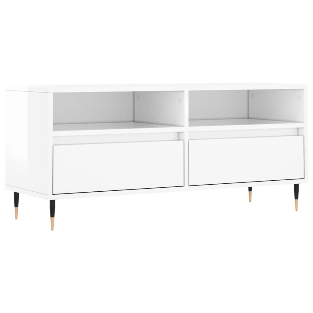 vidaXL Comodă TV, alb extralucios, 100x34,5x44,5 cm, lemn prelucrat vidaXL Comodă TV, alb extralucios, 100x34,5x44,5 cm, lemn prelucrat