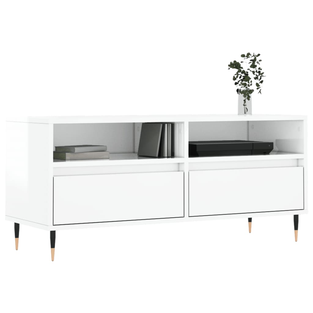 vidaXL Comodă TV, alb extralucios, 100x34,5x44,5 cm, lemn prelucrat vidaXL Comodă TV, alb extralucios, 100x34,5x44,5 cm, lemn prelucrat