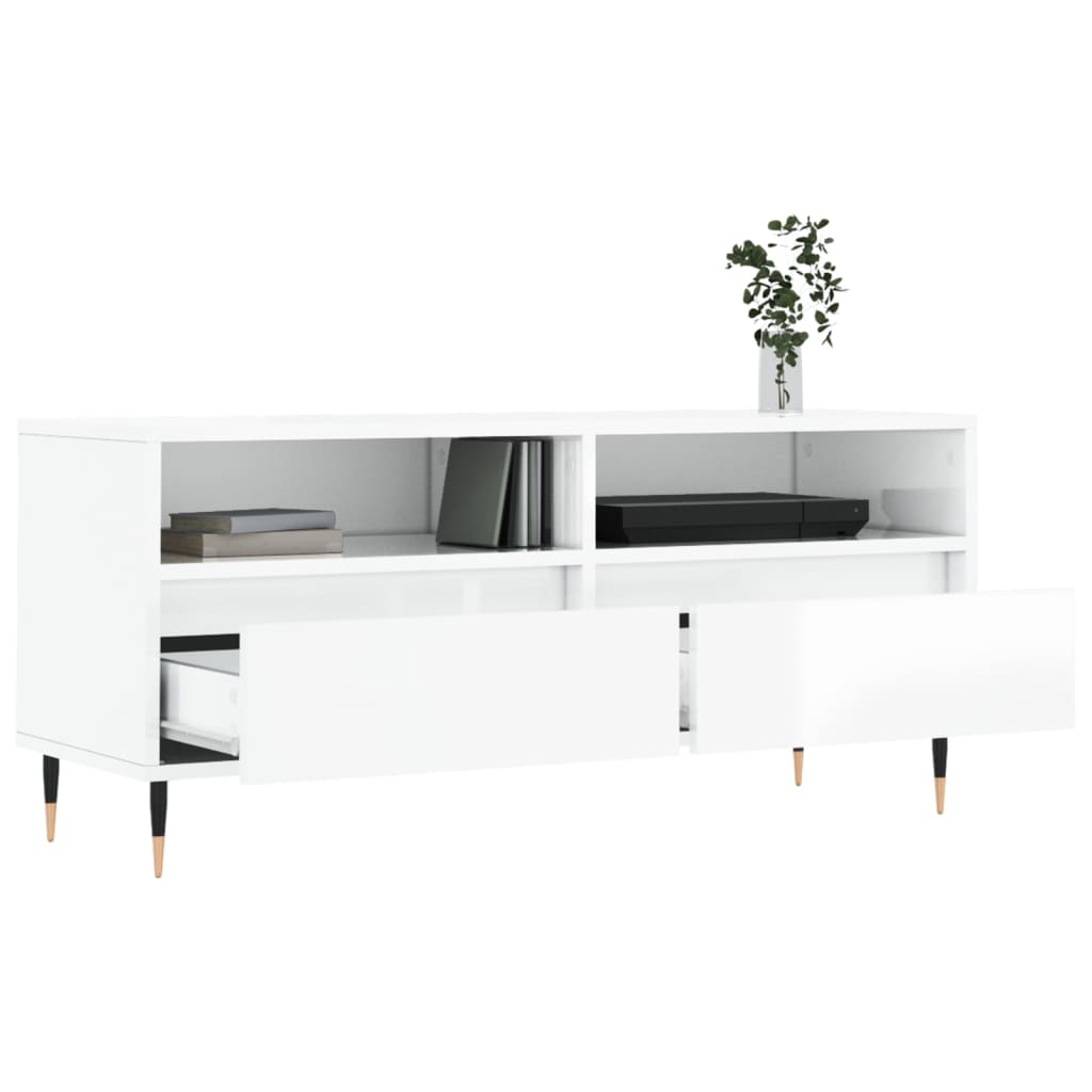 vidaXL Comodă TV, alb extralucios, 100x34,5x44,5 cm, lemn prelucrat vidaXL Comodă TV, alb extralucios, 100x34,5x44,5 cm, lemn prelucrat