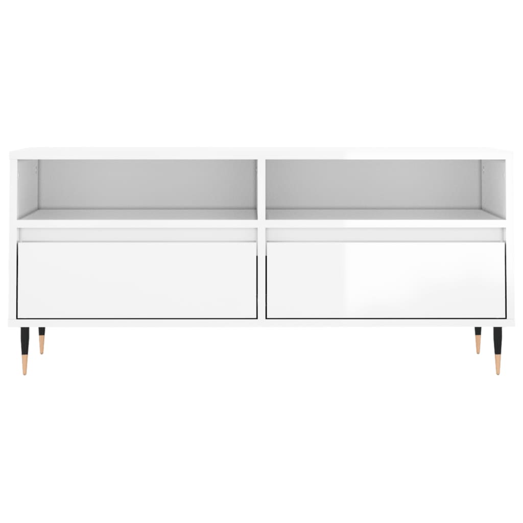 vidaXL Comodă TV, alb extralucios, 100x34,5x44,5 cm, lemn prelucrat vidaXL Comodă TV, alb extralucios, 100x34,5x44,5 cm, lemn prelucrat
