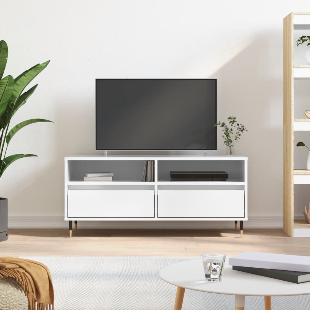 vidaXL Comodă TV, alb extralucios, 100x34,5x44,5 cm, lemn prelucrat vidaXL Comodă TV, alb extralucios, 100x34,5x44,5 cm, lemn prelucrat