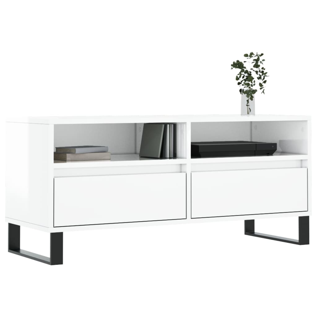 vidaXL Comodă TV, alb extralucios, 100x34,5x44,5 cm, lemn prelucrat