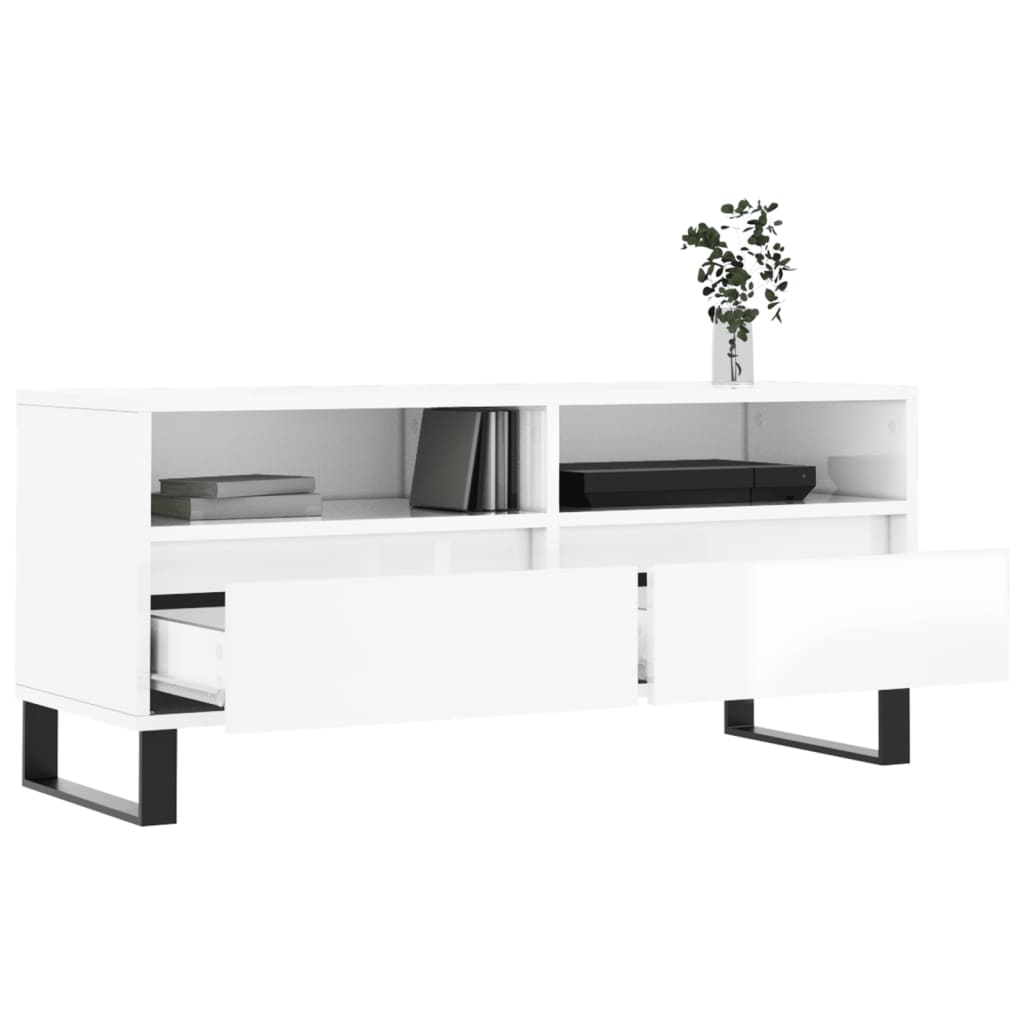 vidaXL Comodă TV, alb extralucios, 100x34,5x44,5 cm, lemn prelucrat