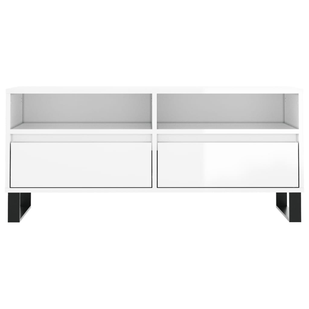 vidaXL Comodă TV, alb extralucios, 100x34,5x44,5 cm, lemn prelucrat