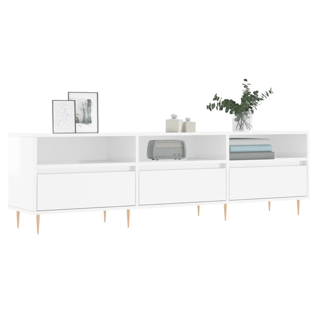 vidaXL Comodă TV, alb extralucios, 150x30x44,5 cm, lemn prelucrat