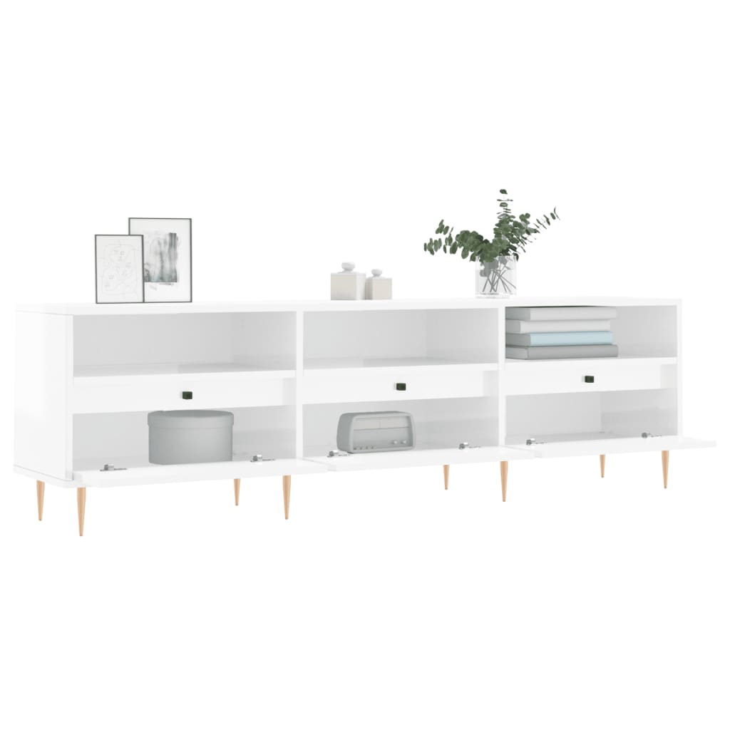 vidaXL Comodă TV, alb extralucios, 150x30x44,5 cm, lemn prelucrat