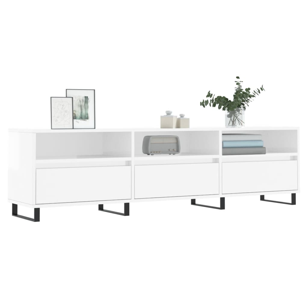 vidaXL Comodă TV, alb extralucios, 150x30x44,5 cm, lemn prelucrat