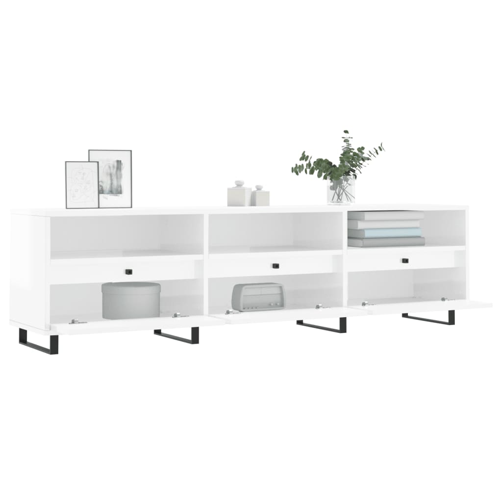 vidaXL Comodă TV, alb extralucios, 150x30x44,5 cm, lemn prelucrat