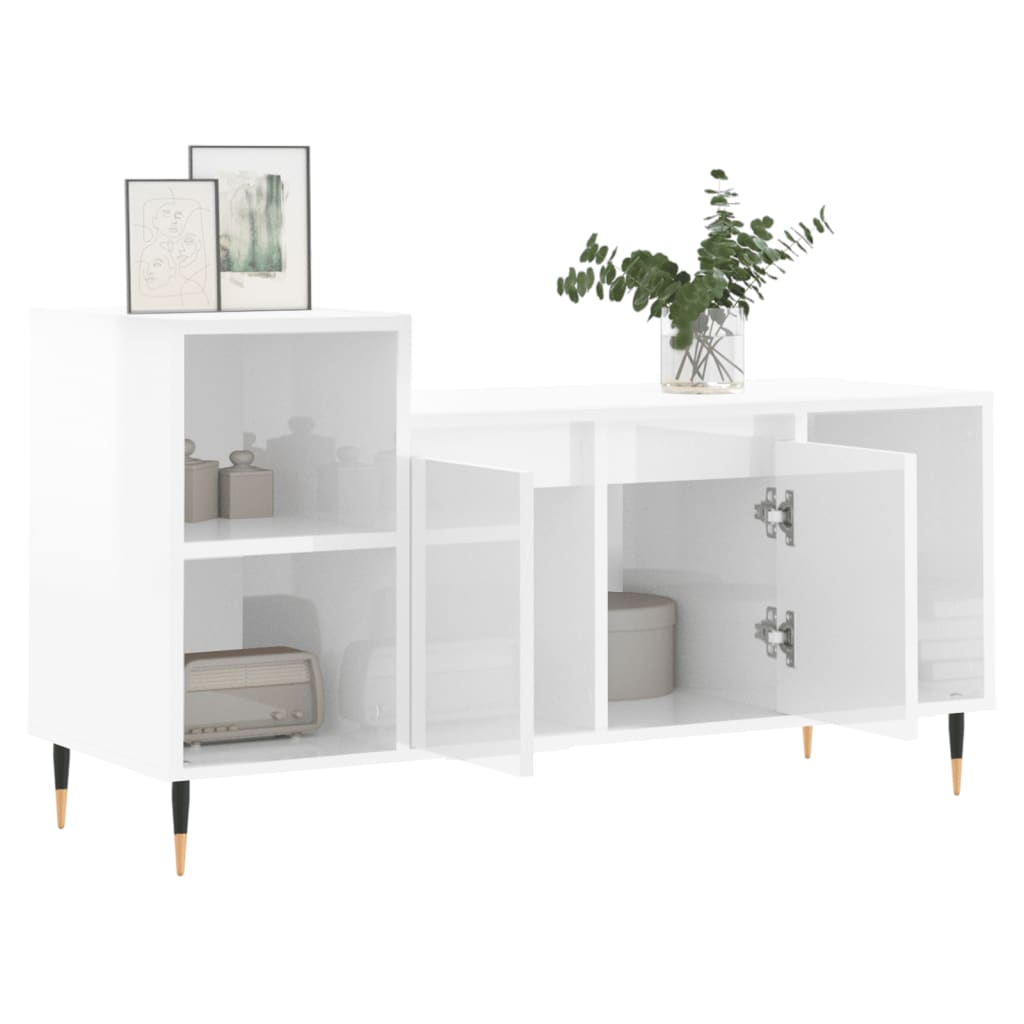 vidaXL Comodă TV, alb extralucios, 100x35x55 cm, lemn prelucrat