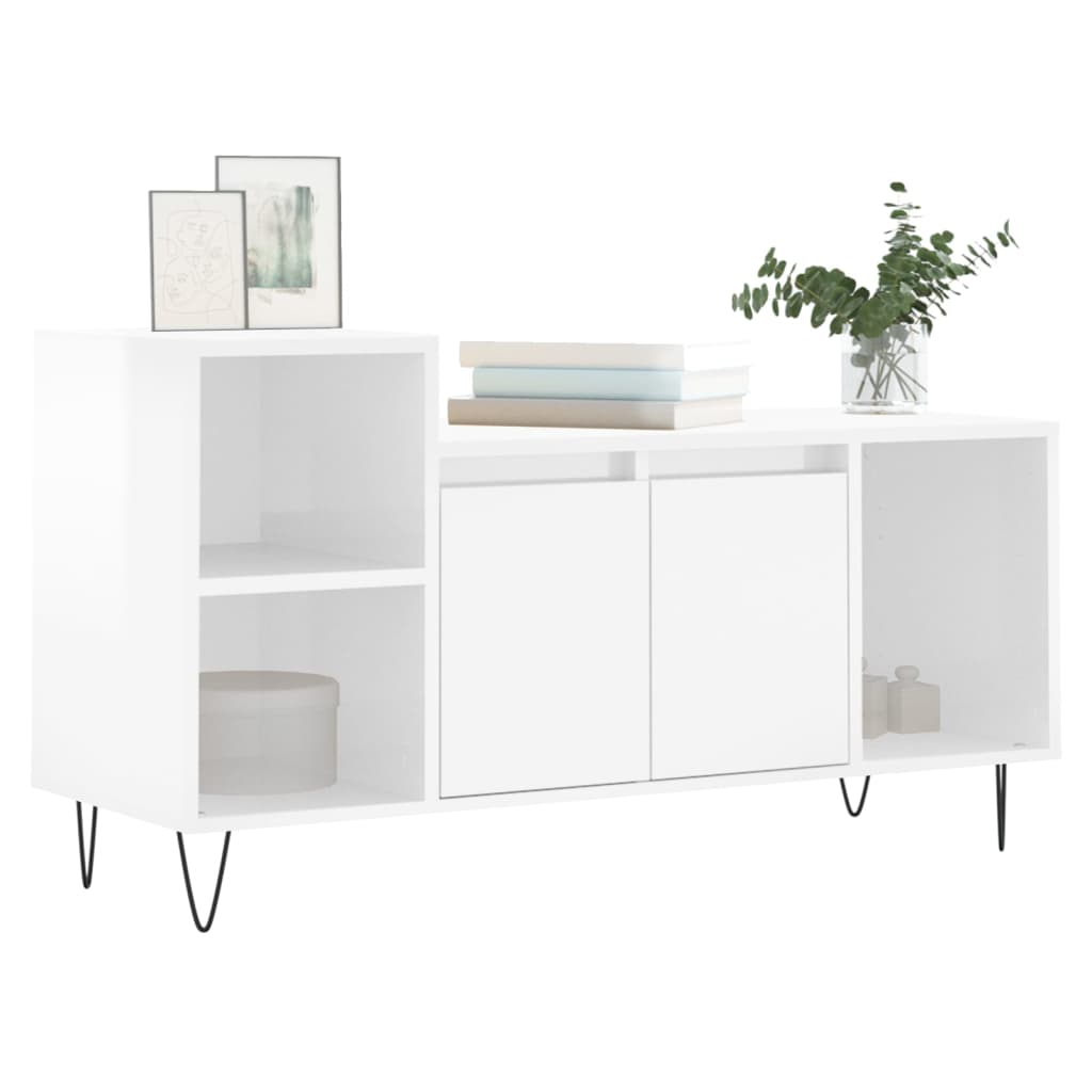 vidaXL Comodă TV, alb extralucios, 100x35x55 cm, lemn prelucrat