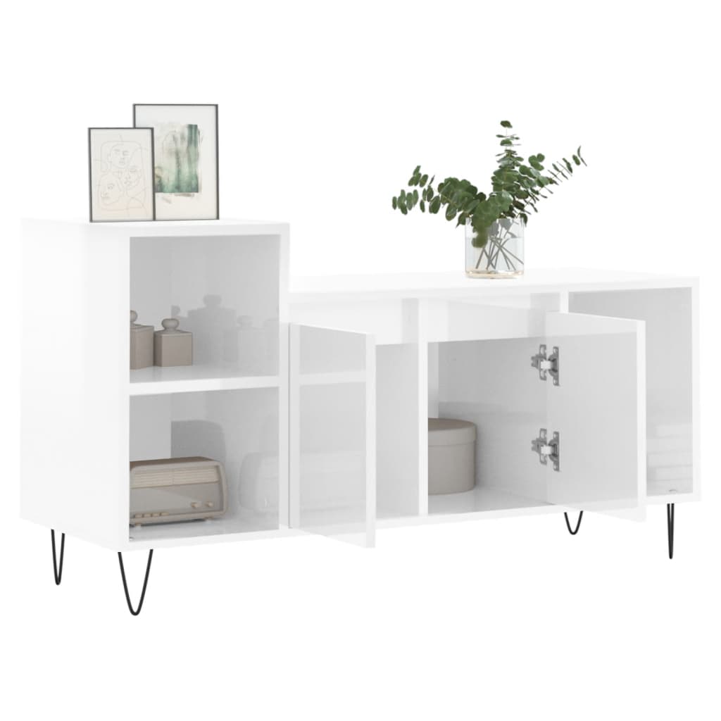 vidaXL Comodă TV, alb extralucios, 100x35x55 cm, lemn prelucrat