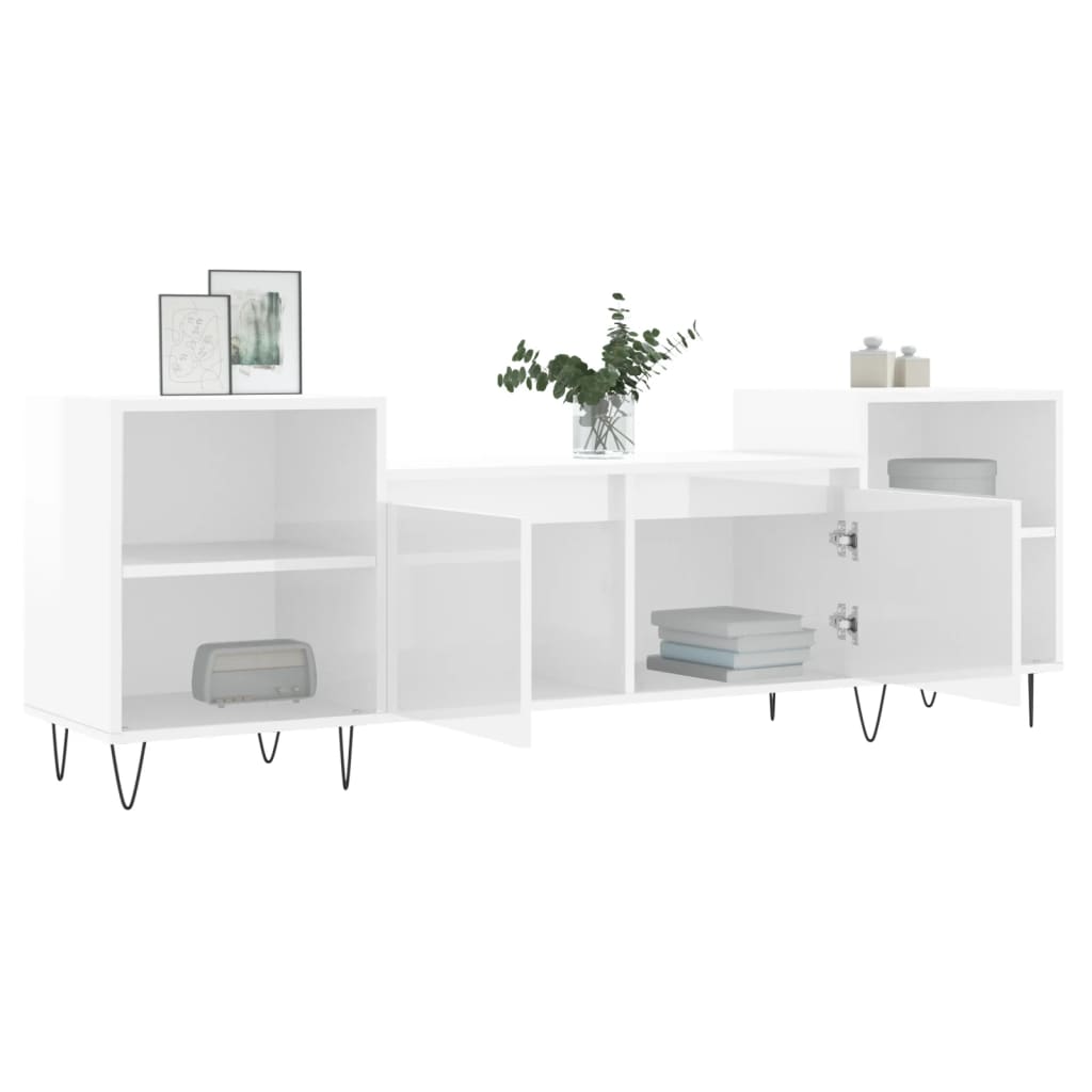 vidaXL Comodă TV, alb extralucios, 160x35x55 cm, lemn prelucrat vidaXL Comodă TV, alb extralucios, 160x35x55 cm, lemn prelucrat