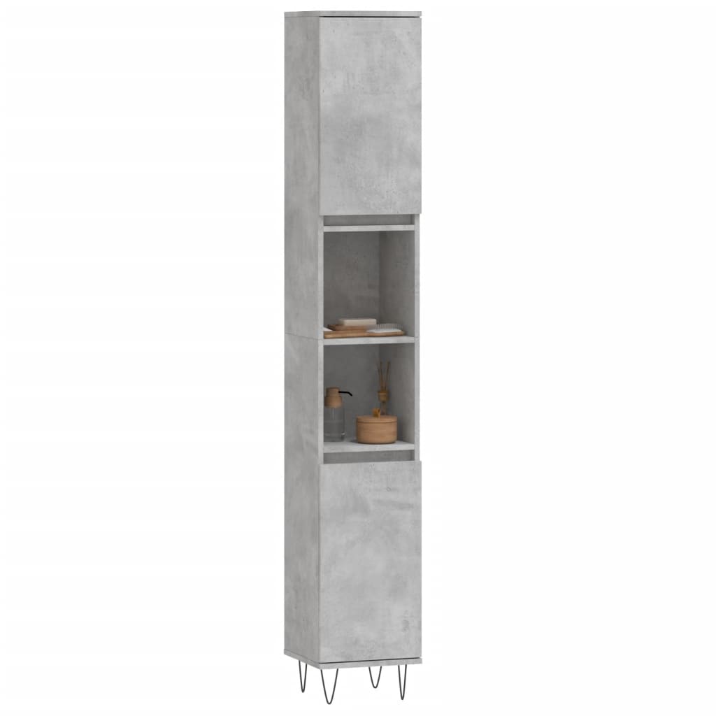 vidaXL Dulap de baie, gri beton, 30x30x190 cm, lemn prelucrat