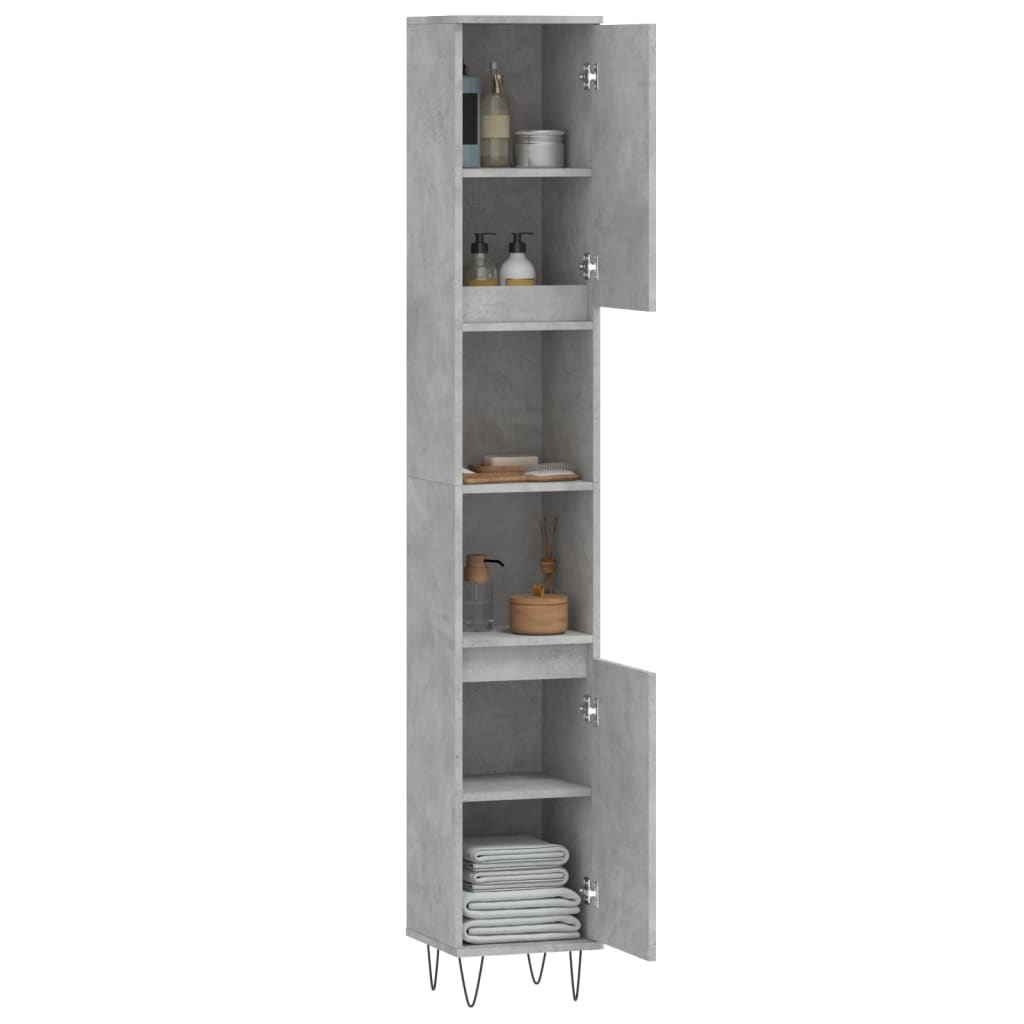 vidaXL Dulap de baie, gri beton, 30x30x190 cm, lemn prelucrat