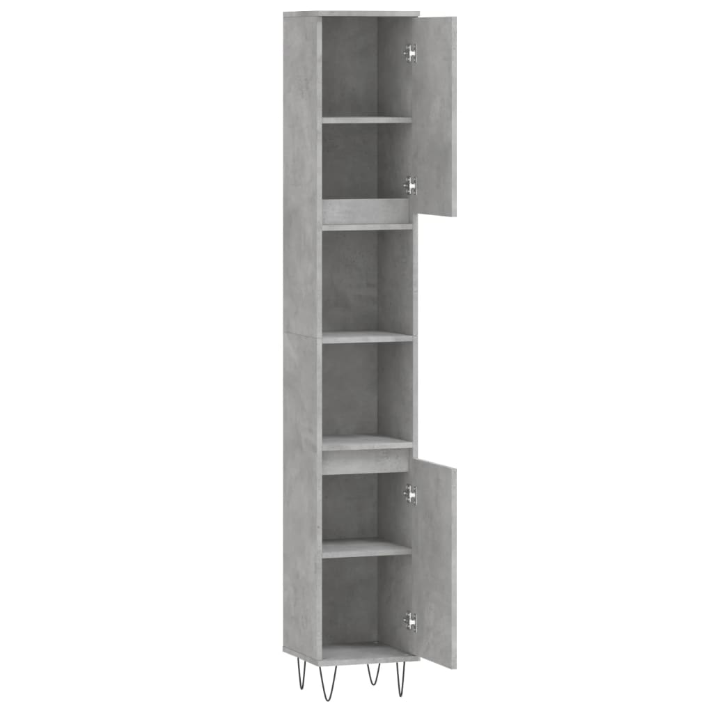 vidaXL Dulap de baie, gri beton, 30x30x190 cm, lemn prelucrat