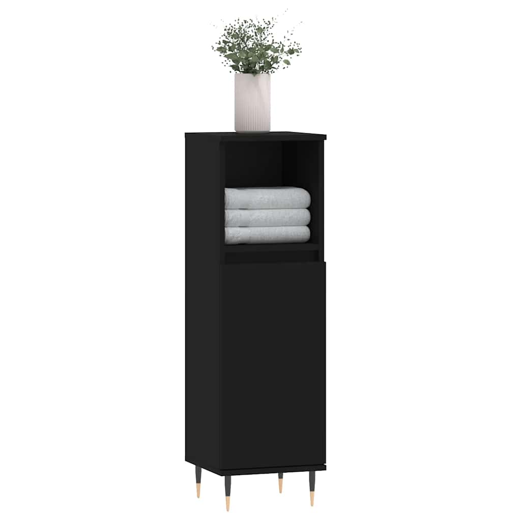 vidaXL Dulap de baie, negru, 30x30x100 cm, lemn prelucrat
