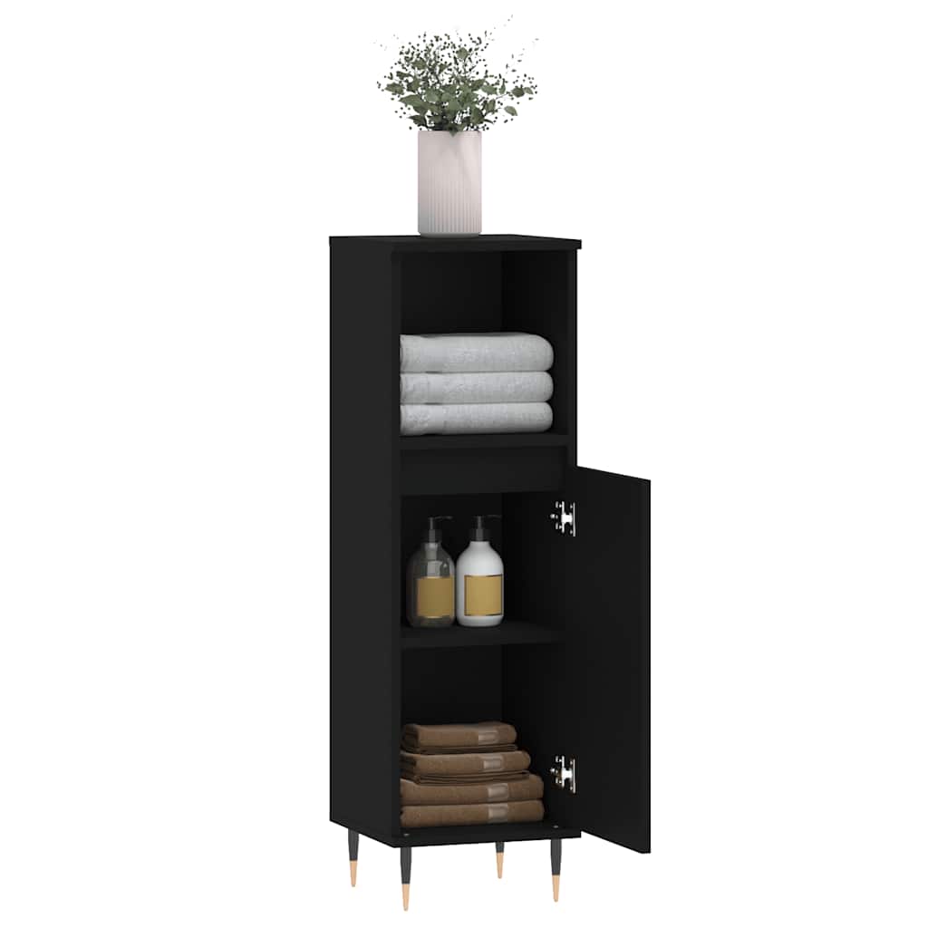 vidaXL Dulap de baie, negru, 30x30x100 cm, lemn prelucrat