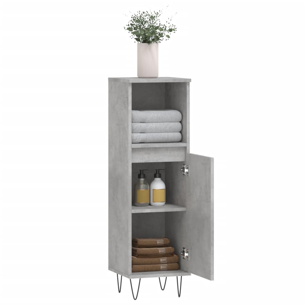vidaXL Dulap de baie, gri beton, 30x30x100 cm, lemn prelucrat