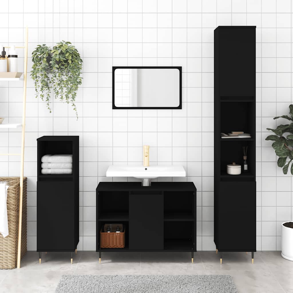 vidaXL Dulap pentru baie, negru, 80x33x60 cm, lemn compozit vidaXL Dulap pentru baie, negru, 80x33x60 cm, lemn compozit
