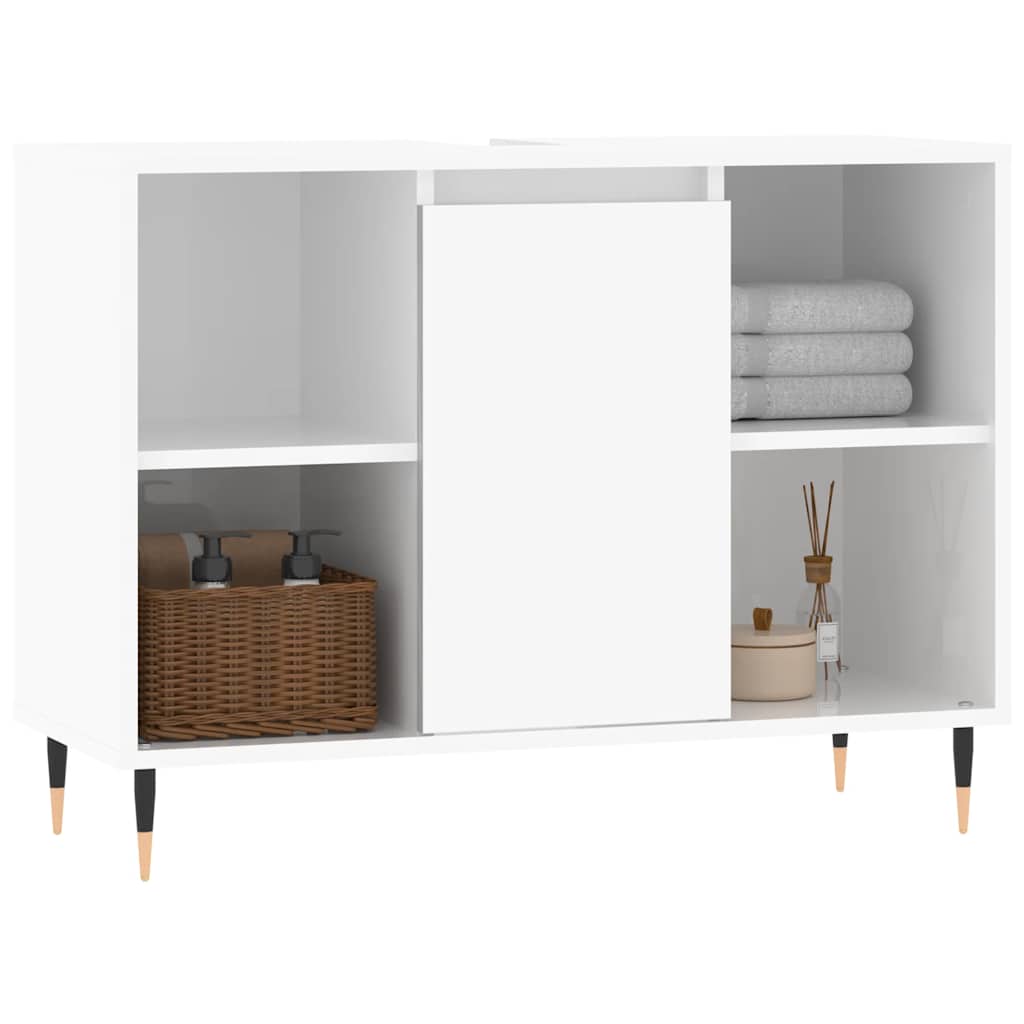 vidaXL Dulap pentru baie, alb extralucios, 80x33x60 cm, lemn compozit vidaXL Dulap pentru baie, alb extralucios, 80x33x60 cm, lemn compozit
