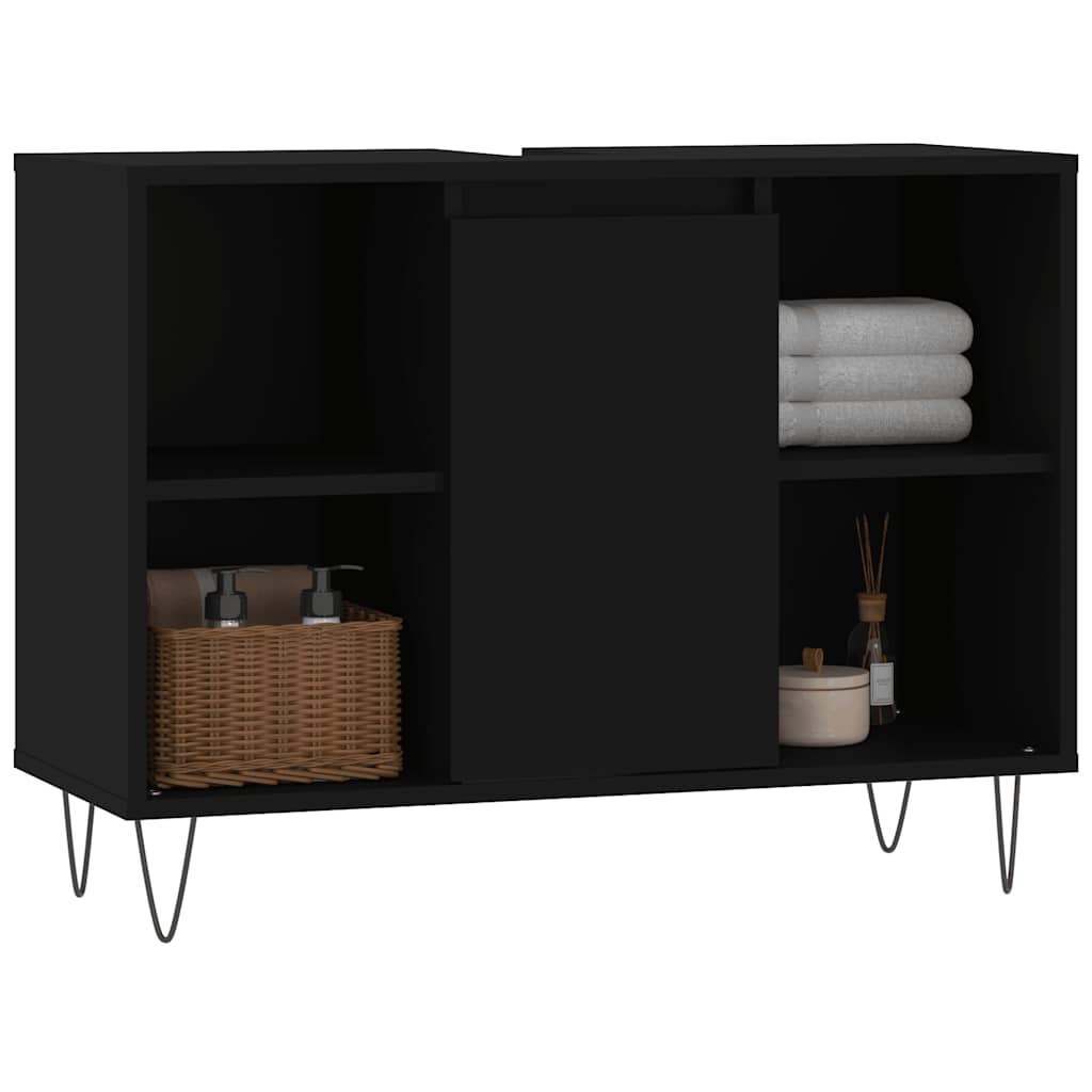 vidaXL Dulap pentru baie, negru, 80x33x60 cm, lemn compozit vidaXL Dulap pentru baie, negru, 80x33x60 cm, lemn compozit