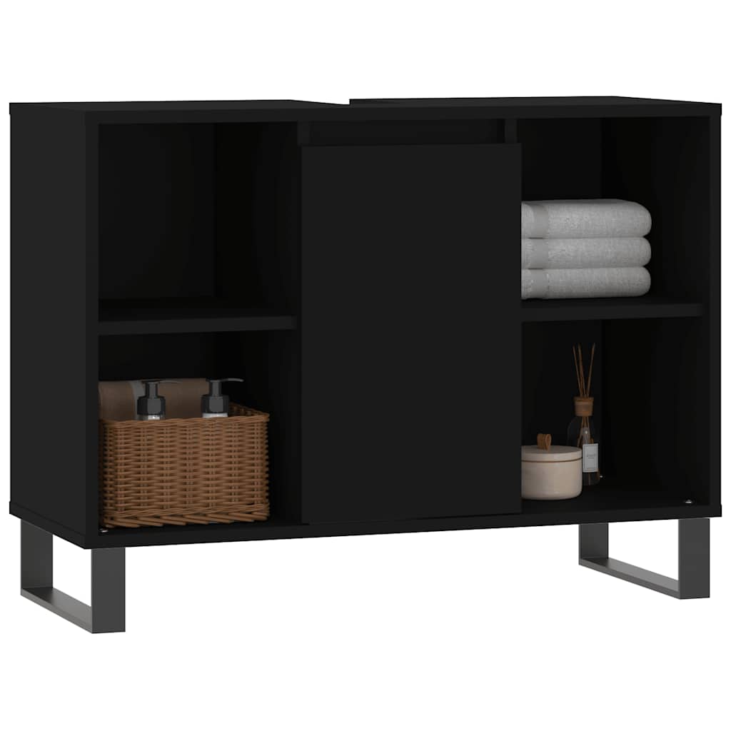vidaXL Dulap pentru baie, negru, 80x33x60 cm, lemn compozit vidaXL Dulap pentru baie, negru, 80x33x60 cm, lemn compozit