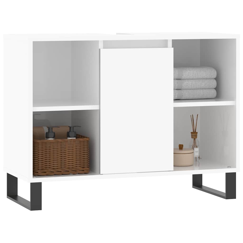 vidaXL Dulap pentru baie, alb extralucios, 80x33x60 cm, lemn compozit vidaXL Dulap pentru baie, alb extralucios, 80x33x60 cm, lemn compozit