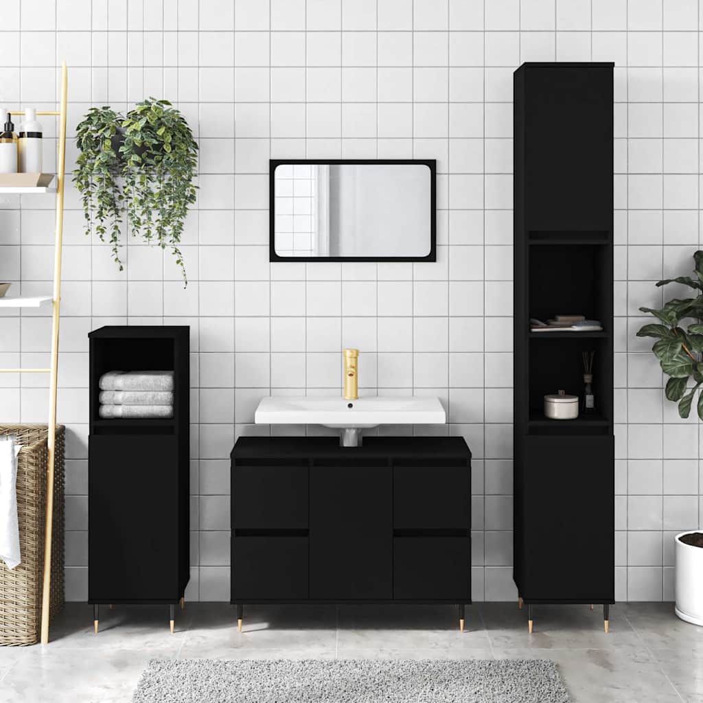 vidaXL Dulap pentru baie, negru, 80x33x60 cm, lemn compozit vidaXL Dulap pentru baie, negru, 80x33x60 cm, lemn compozit