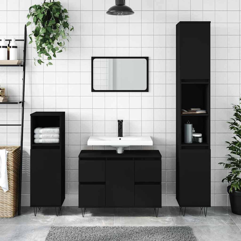 vidaXL Dulap pentru baie, negru, 80x33x60 cm, lemn compozit vidaXL Dulap pentru baie, negru, 80x33x60 cm, lemn compozit