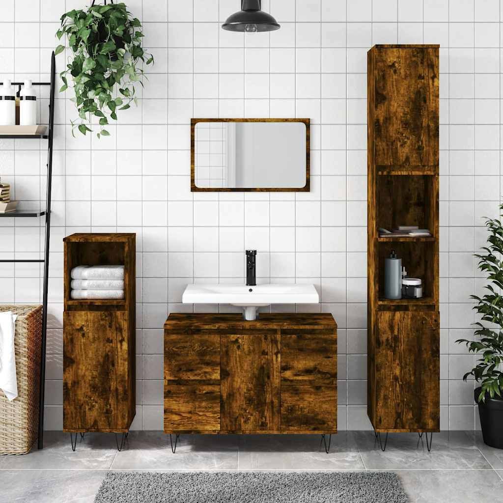 vidaXL Dulap pentru baie, stejar fumuriu, 80x33x60 cm, lemn compozit vidaXL Dulap pentru baie, stejar fumuriu, 80x33x60 cm, lemn compozit