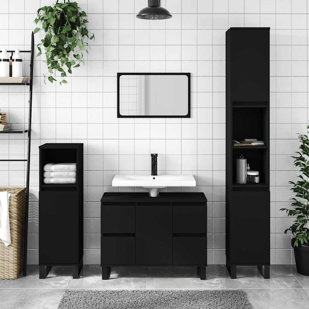 vidaXL Dulap pentru baie, negru, 80x33x60 cm, lemn compozit vidaXL Dulap pentru baie, negru, 80x33x60 cm, lemn compozit