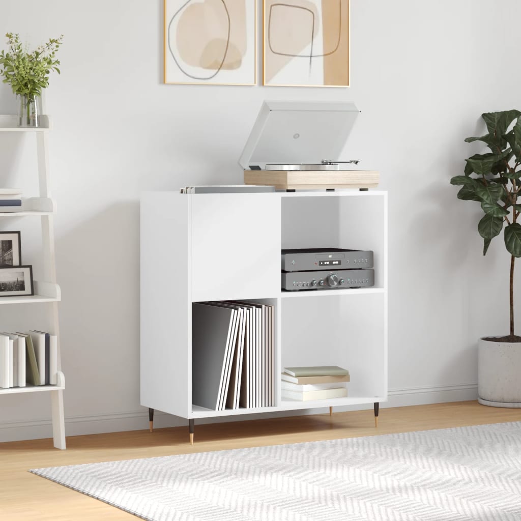 vidaXL Dulap de discuri alb extralucios 84,5x38x89 cm lemn compozit vidaXL Dulap de discuri alb extralucios 84,5x38x89 cm lemn compozit